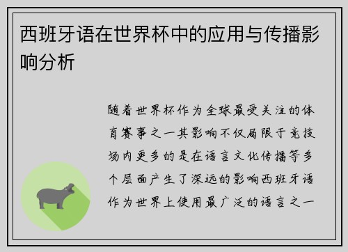 西班牙语在世界杯中的应用与传播影响分析